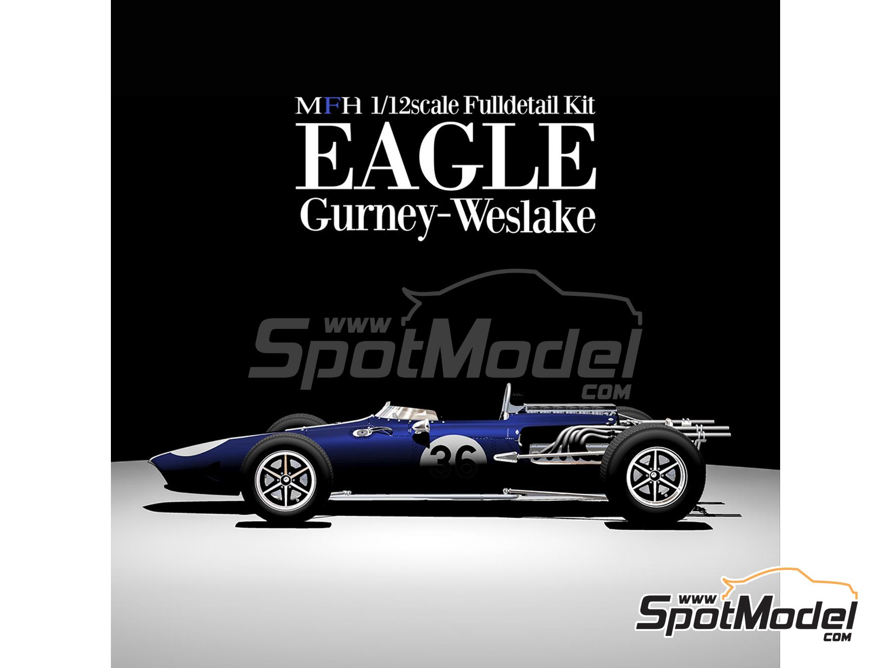 Model Factory Hiro K509: Car scale model kit 1/12 scale - Eagle Gurney  Weslake T1G Anglo American Racers Team #15, 36 - Dan Gurney (US) - Belgian  Formula 1 Grand Prix, Dutch